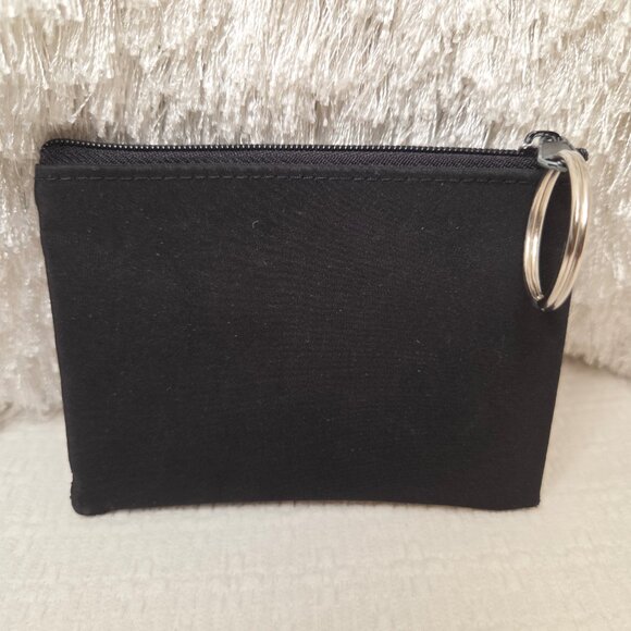 Black Keychain Coin Purse Pouch with Embroidered Red Rose Flower - Picture 3 of 8